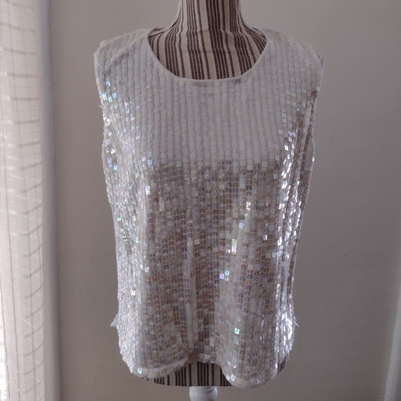 Vintage George White Sequined Sweater Vest Size M - Picture 2 of 10